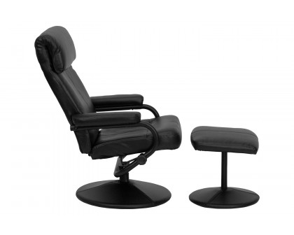 BLNK - Jenny Contemporary Multi-Position Headrest Recliner and Ottoman with Wrapped Base in Black LeatherSoft