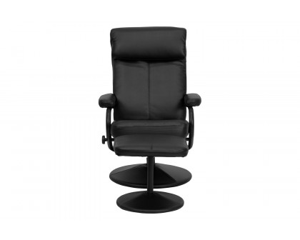 BLNK - Jenny Contemporary Multi-Position Headrest Recliner and Ottoman with Wrapped Base in Black LeatherSoft