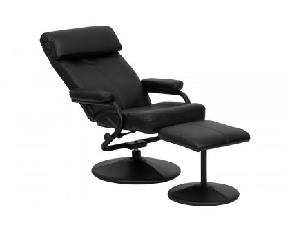 BLNK - Jenny Contemporary Multi-Position Headrest Recliner and Ottoman with Wrapped Base in Black LeatherSoft