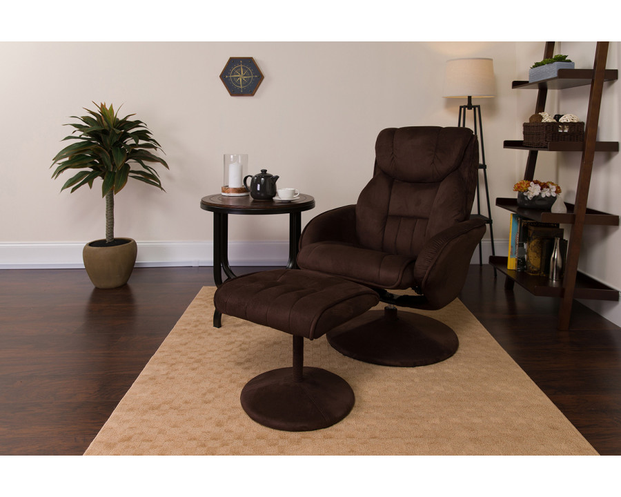 BLNK Whitney Microfiber Contemporary Multi-Position Recliner and Ottoman with Circular Wrapped Base