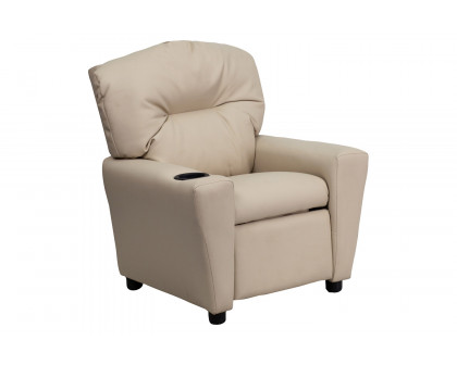 BLNK Chandler Vinyl Contemporary Kids Recliner with Cup Holder - Beige