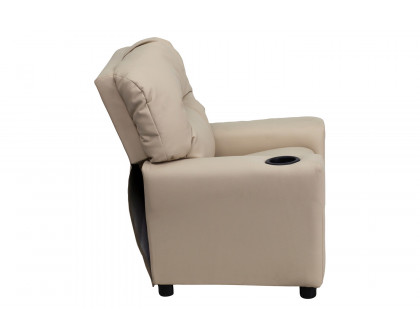 BLNK Chandler Vinyl Contemporary Kids Recliner with Cup Holder - Beige