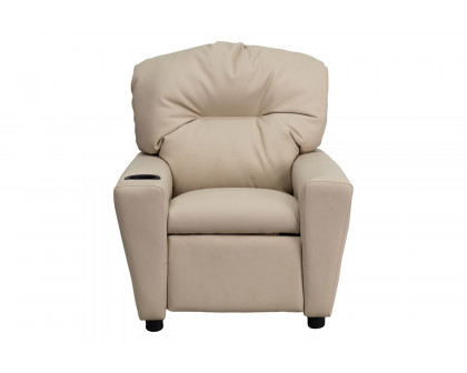 BLNK Chandler Vinyl Contemporary Kids Recliner with Cup Holder - Beige