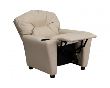 BLNK Chandler Vinyl Contemporary Kids Recliner with Cup Holder - Beige