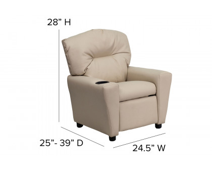 BLNK Chandler Vinyl Contemporary Kids Recliner with Cup Holder - Beige