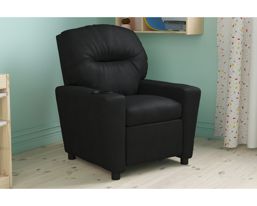 BLNK Chandler LeatherSoft Contemporary Kids Recliner with Cup Holder - Black