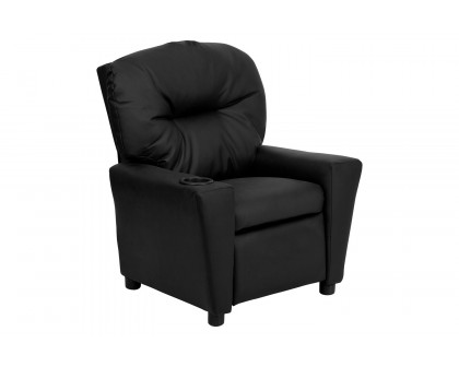 BLNK Chandler LeatherSoft Contemporary Kids Recliner with Cup Holder - Black