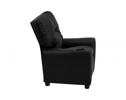 BLNK Chandler LeatherSoft Contemporary Kids Recliner with Cup Holder - Black