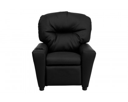 BLNK Chandler LeatherSoft Contemporary Kids Recliner with Cup Holder - Black