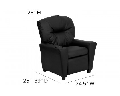 BLNK Chandler LeatherSoft Contemporary Kids Recliner with Cup Holder - Black