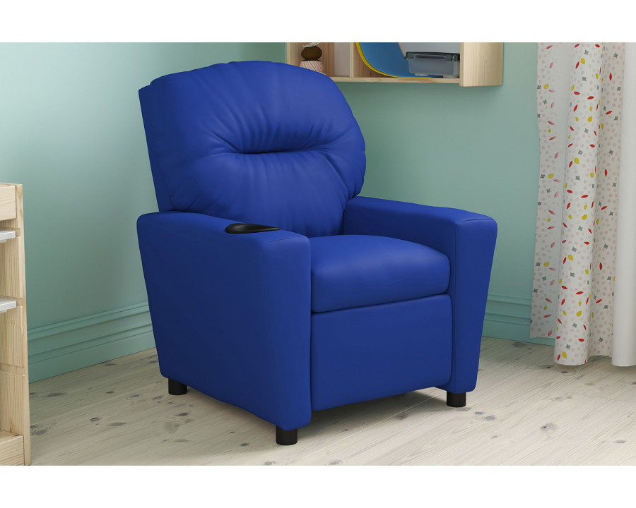 BLNK Chandler Vinyl Contemporary Kids Recliner with Cup Holder - Blue