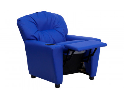 BLNK Chandler Vinyl Contemporary Kids Recliner with Cup Holder - Blue