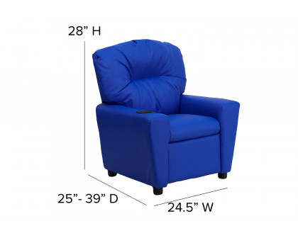 BLNK Chandler Vinyl Contemporary Kids Recliner with Cup Holder - Blue