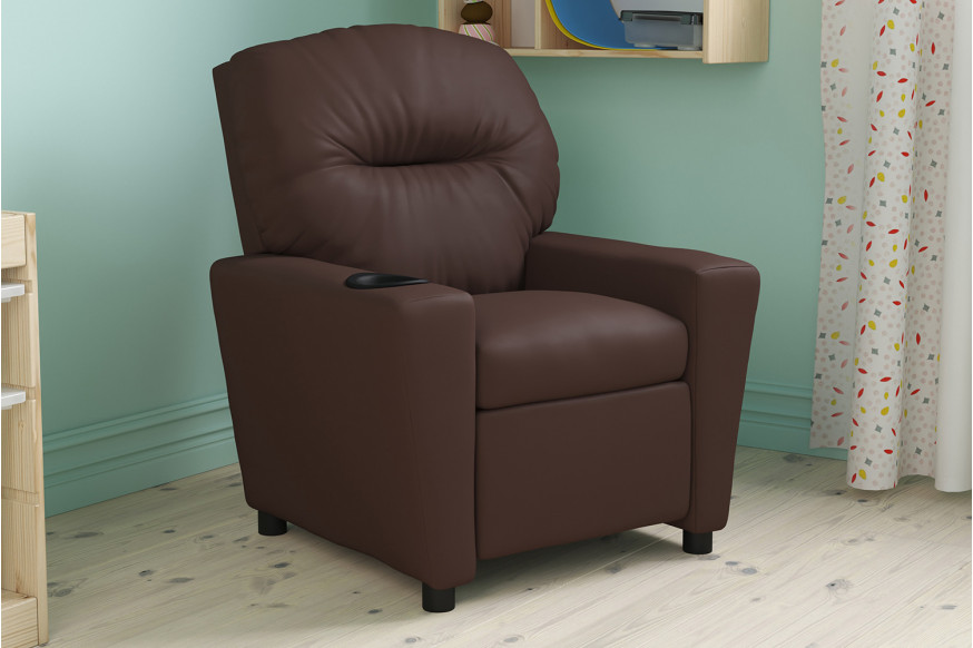 BLNK™ Chandler LeatherSoft Contemporary Kids Recliner with Cup Holder - Brown