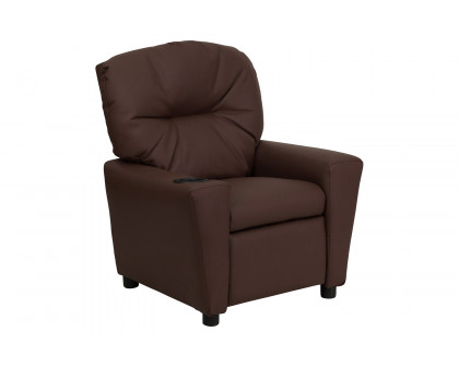 BLNK™ Chandler LeatherSoft Contemporary Kids Recliner with Cup Holder - Brown