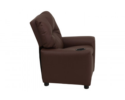 BLNK™ Chandler LeatherSoft Contemporary Kids Recliner with Cup Holder - Brown