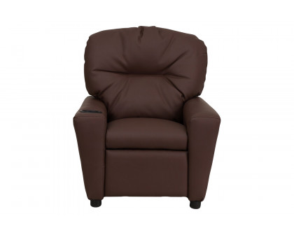 BLNK™ Chandler LeatherSoft Contemporary Kids Recliner with Cup Holder - Brown