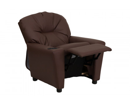 BLNK™ Chandler LeatherSoft Contemporary Kids Recliner with Cup Holder - Brown