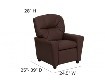 BLNK™ Chandler LeatherSoft Contemporary Kids Recliner with Cup Holder - Brown