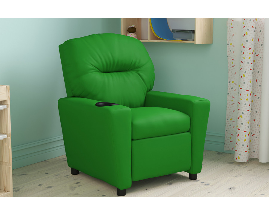 BLNK - Chandler Contemporary Green Vinyl Kids Recliner with Cup Holder