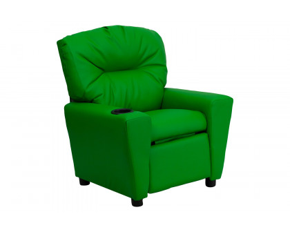 BLNK - Chandler Contemporary Green Vinyl Kids Recliner with Cup Holder