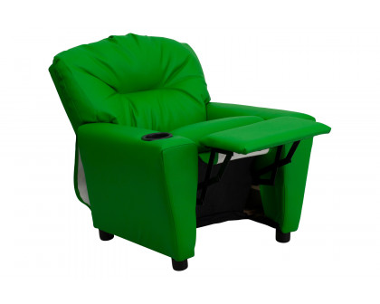 BLNK - Chandler Contemporary Green Vinyl Kids Recliner with Cup Holder