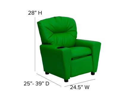 BLNK - Chandler Contemporary Green Vinyl Kids Recliner with Cup Holder