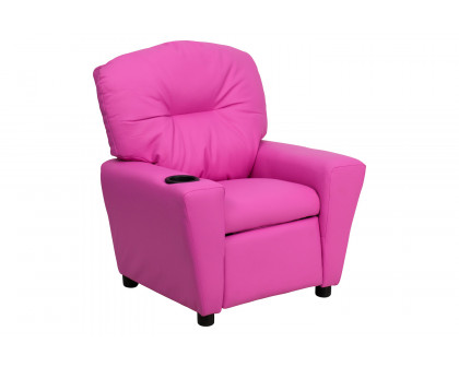 BLNK Chandler Vinyl Contemporary Kids Recliner with Cup Holder - Hot Pink