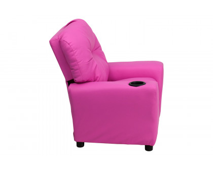 BLNK Chandler Vinyl Contemporary Kids Recliner with Cup Holder - Hot Pink