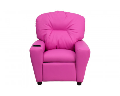 BLNK Chandler Vinyl Contemporary Kids Recliner with Cup Holder - Hot Pink