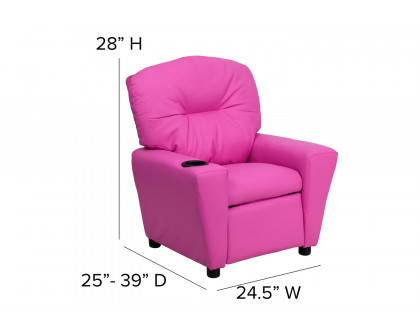 BLNK Chandler Vinyl Contemporary Kids Recliner with Cup Holder - Hot Pink