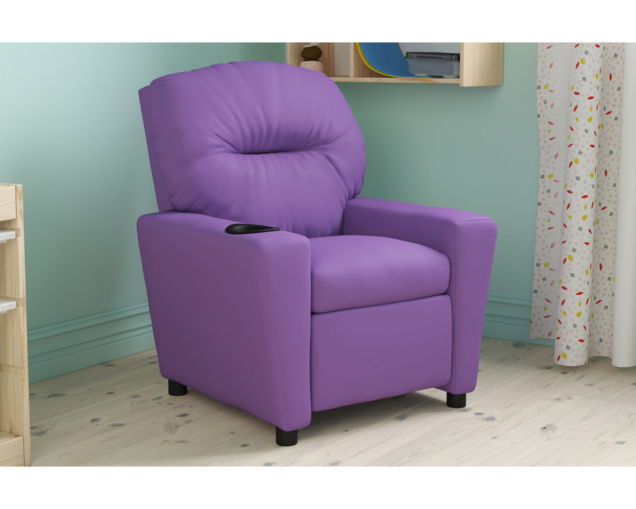 BLNK Chandler Vinyl Contemporary Kids Recliner with Cup Holder - Lavender