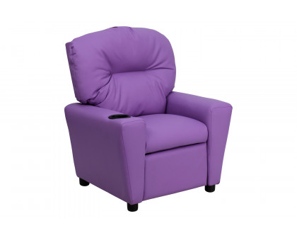 BLNK Chandler Vinyl Contemporary Kids Recliner with Cup Holder - Lavender