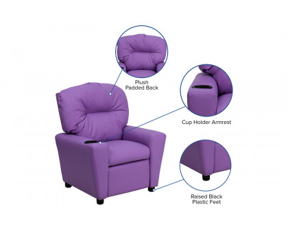 BLNK Chandler Vinyl Contemporary Kids Recliner with Cup Holder - Lavender