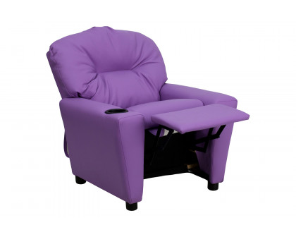 BLNK Chandler Vinyl Contemporary Kids Recliner with Cup Holder - Lavender