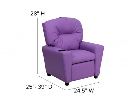 BLNK Chandler Vinyl Contemporary Kids Recliner with Cup Holder - Lavender