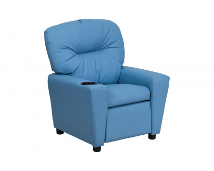 BLNK Chandler Vinyl Contemporary Kids Recliner with Cup Holder - Light Blue