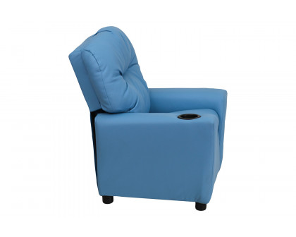 BLNK Chandler Vinyl Contemporary Kids Recliner with Cup Holder - Light Blue