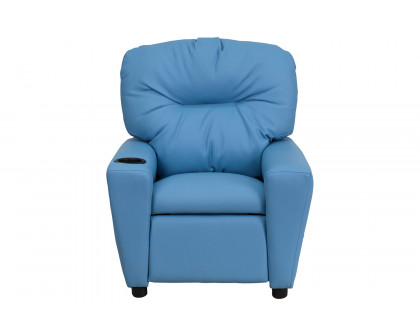 BLNK Chandler Vinyl Contemporary Kids Recliner with Cup Holder - Light Blue