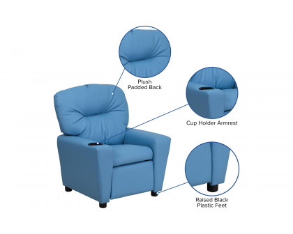 BLNK Chandler Vinyl Contemporary Kids Recliner with Cup Holder - Light Blue