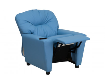 BLNK Chandler Vinyl Contemporary Kids Recliner with Cup Holder - Light Blue