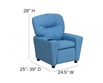 BLNK Chandler Vinyl Contemporary Kids Recliner with Cup Holder - Light Blue