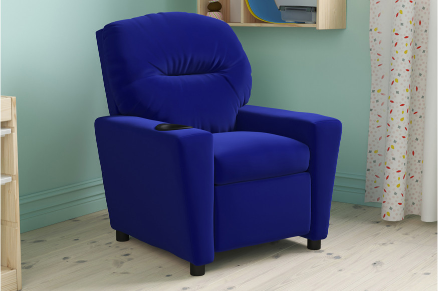 BLNK™ Chandler Microfiber Contemporary Kids Recliner with Cup Holder - Blue