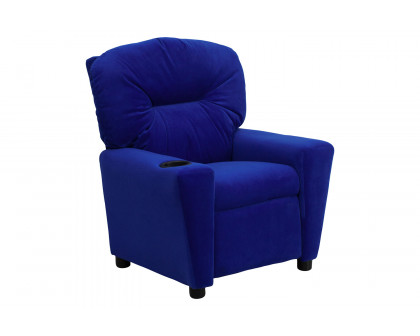 BLNK™ Chandler Microfiber Contemporary Kids Recliner with Cup Holder - Blue