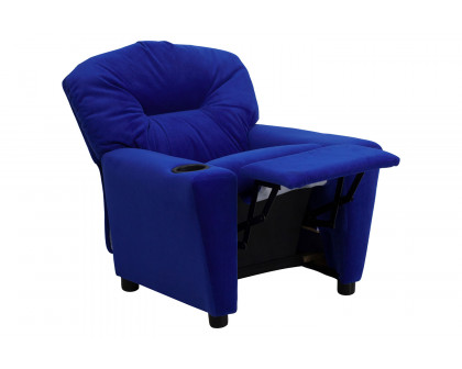 BLNK™ Chandler Microfiber Contemporary Kids Recliner with Cup Holder - Blue