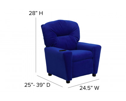 BLNK™ Chandler Microfiber Contemporary Kids Recliner with Cup Holder - Blue