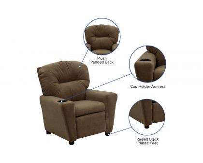 BLNK Chandler Microfiber Contemporary Kids Recliner with Cup Holder - Brown