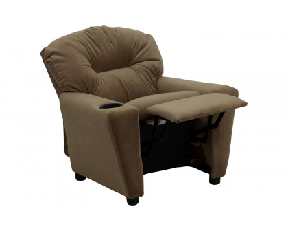 BLNK Chandler Microfiber Contemporary Kids Recliner with Cup Holder - Brown