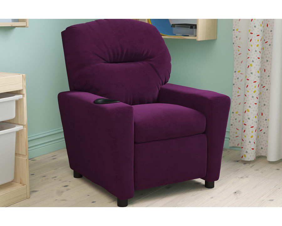 BLNK Chandler Microfiber Contemporary Kids Recliner with Cup Holder - Purple