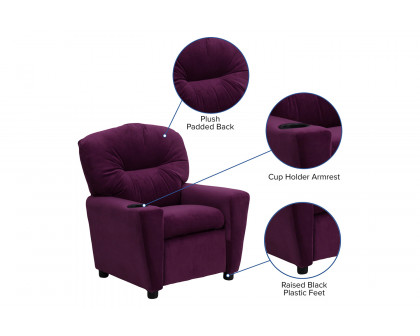 BLNK Chandler Microfiber Contemporary Kids Recliner with Cup Holder - Purple